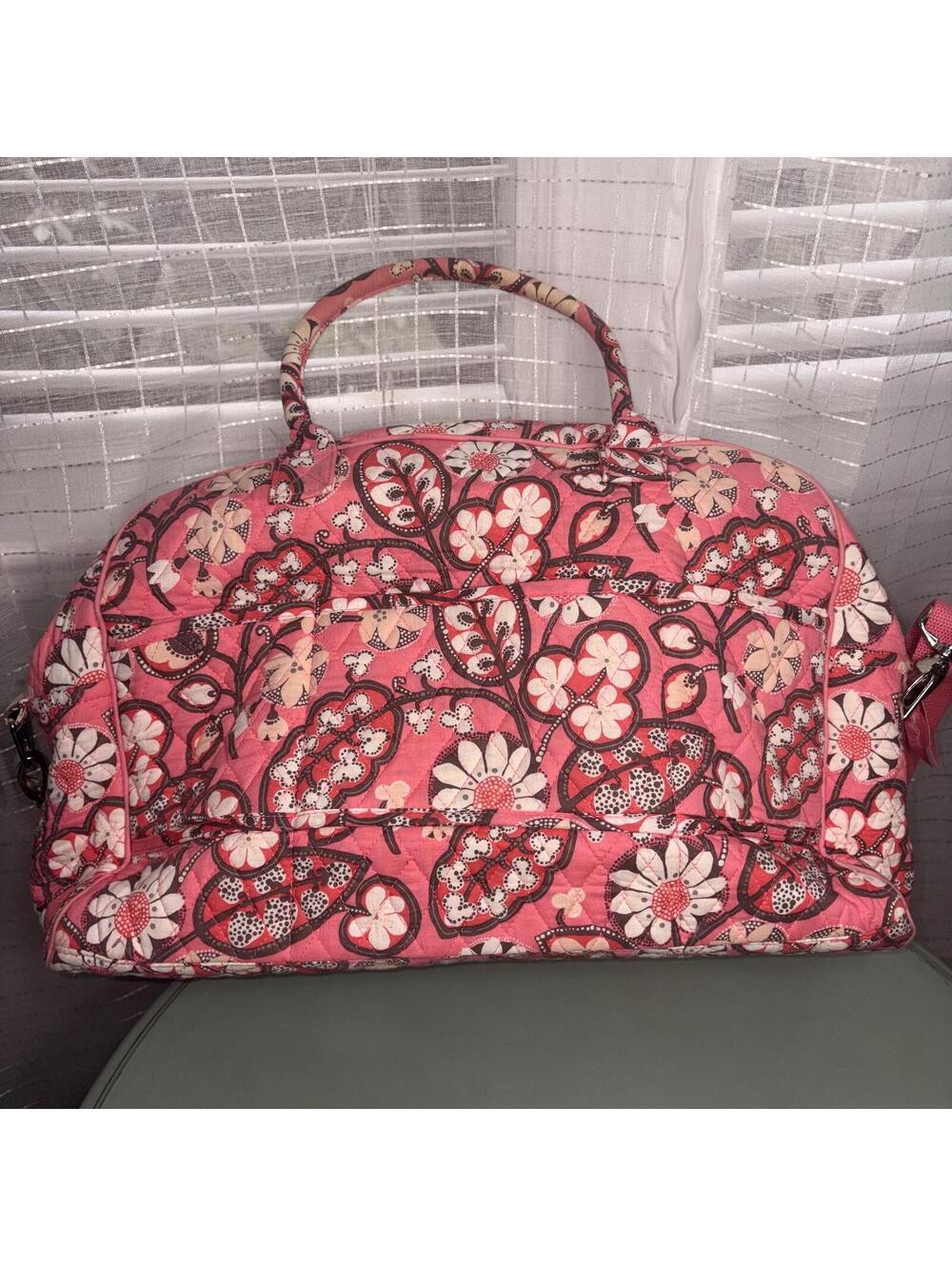 Vera Bradley Pink Floral Weekender Travel Duffel Bag Shoulder Strap - Picture 3 of 9